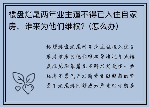 楼盘烂尾两年业主逼不得已入住自家房，谁来为他们维权？(怎么办)